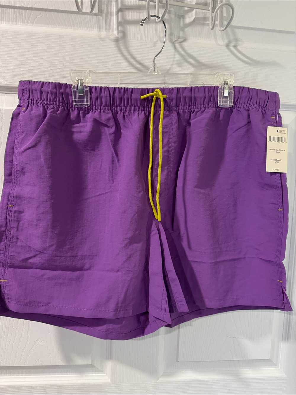 Duluth Trading Co Purple Athletic Shorts with Yellow Drawstring